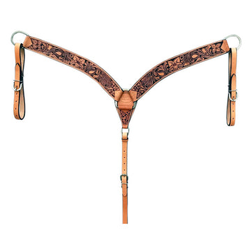 HILASON Western Horse Headstall & Breast Collar Tack Set American Leather Floral Carving Tan